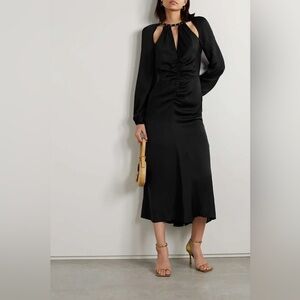 NWT VERONICA BEARD Fayla Black Silky Satin Ruched Chain Neck Midi Dress sz 2